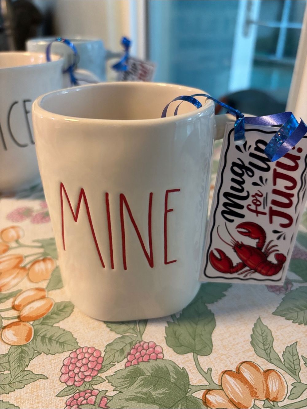 Rae Dunn White Mug with Red "MINE" Lettering